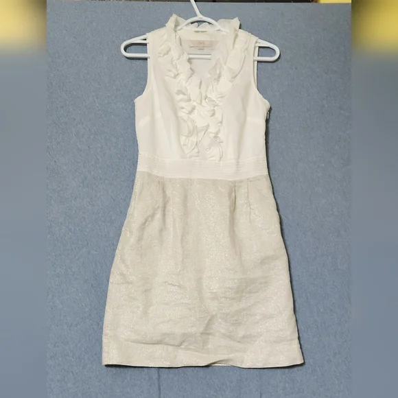 LOFT petites ruffle top shimmery bottom midi dress. Size 4P - Picture 1 of 1